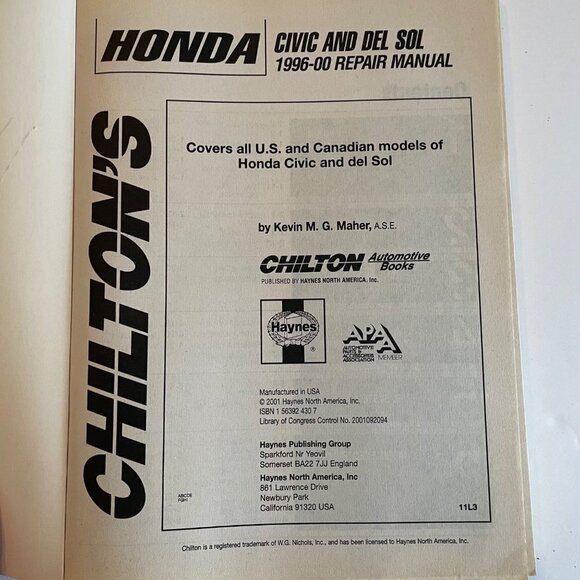 Chilton Honda Civic/Del Sol 1996-00 Repair Manual - Picture 3 of 11